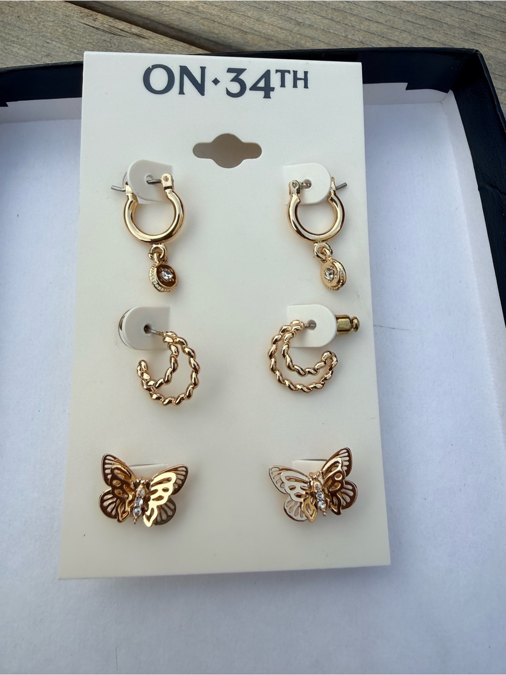 ON•34TH Gold Butterfly & Mixed Hoop Earring Set - 3 Pairs (Gold)